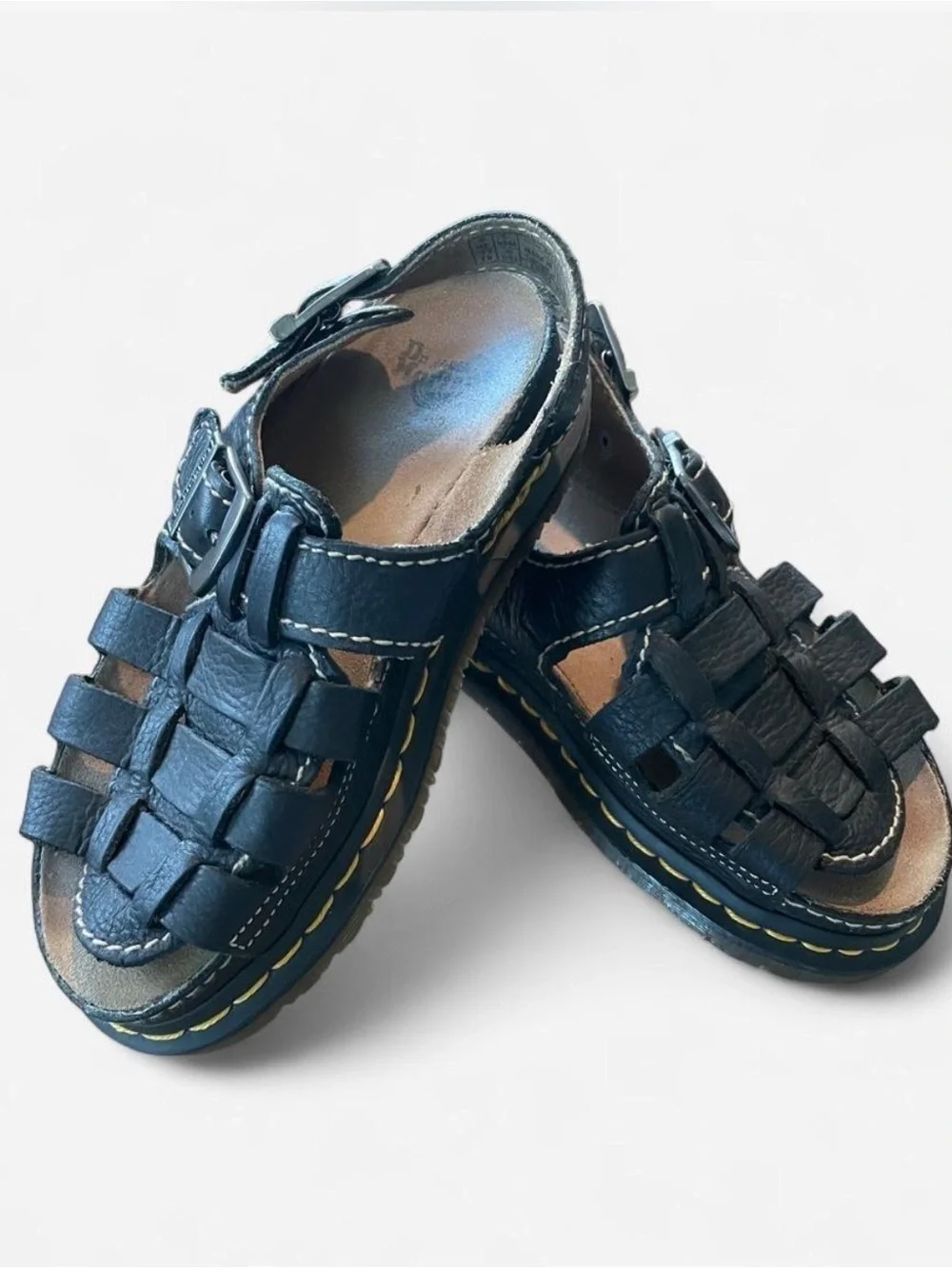 Vintage Dr. Martens Black Leather  Fisherman Sandals with Yellow Stitching